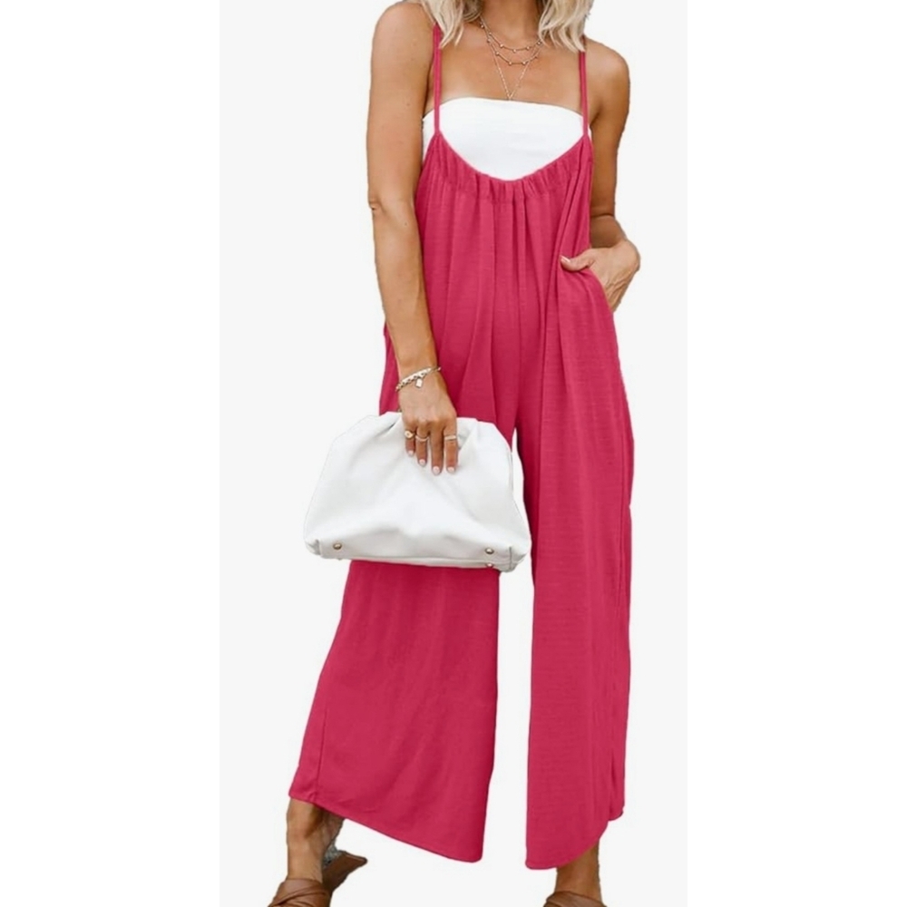 Deep Self Wide Leg Sleeveless Baggy Jumpsuit Pink Size M